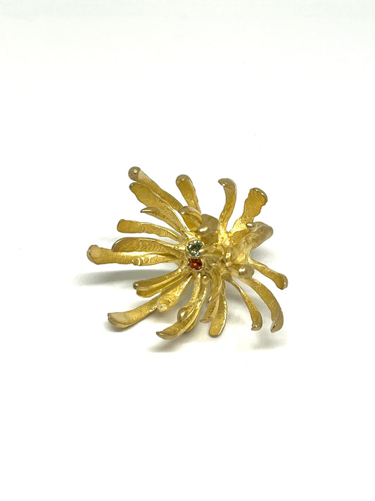 Chrystanthemum Ring with hessonite and tourmaline